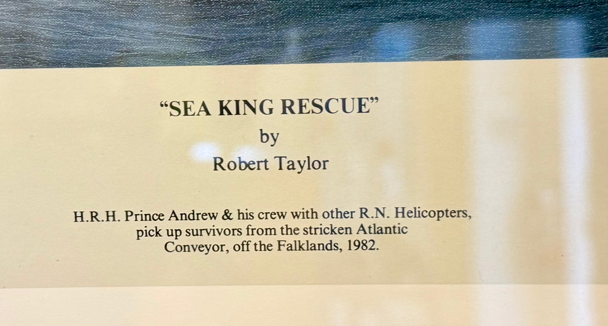 Robert Taylor "Sea King Rescue" Signed Limited Edition Print – Falklands War 1982 – Framed 30" x 23"