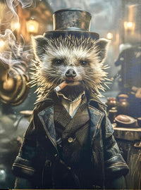 Whimsical Steampunk Hedgehog Dressed to Impress - Large Framed Canvas Wall Art