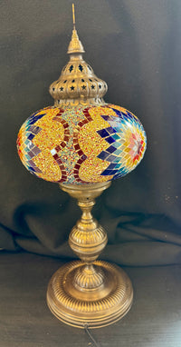 Handcrafted Turkish Mosaic Glass Table Lamp with Antique Brass Finish
