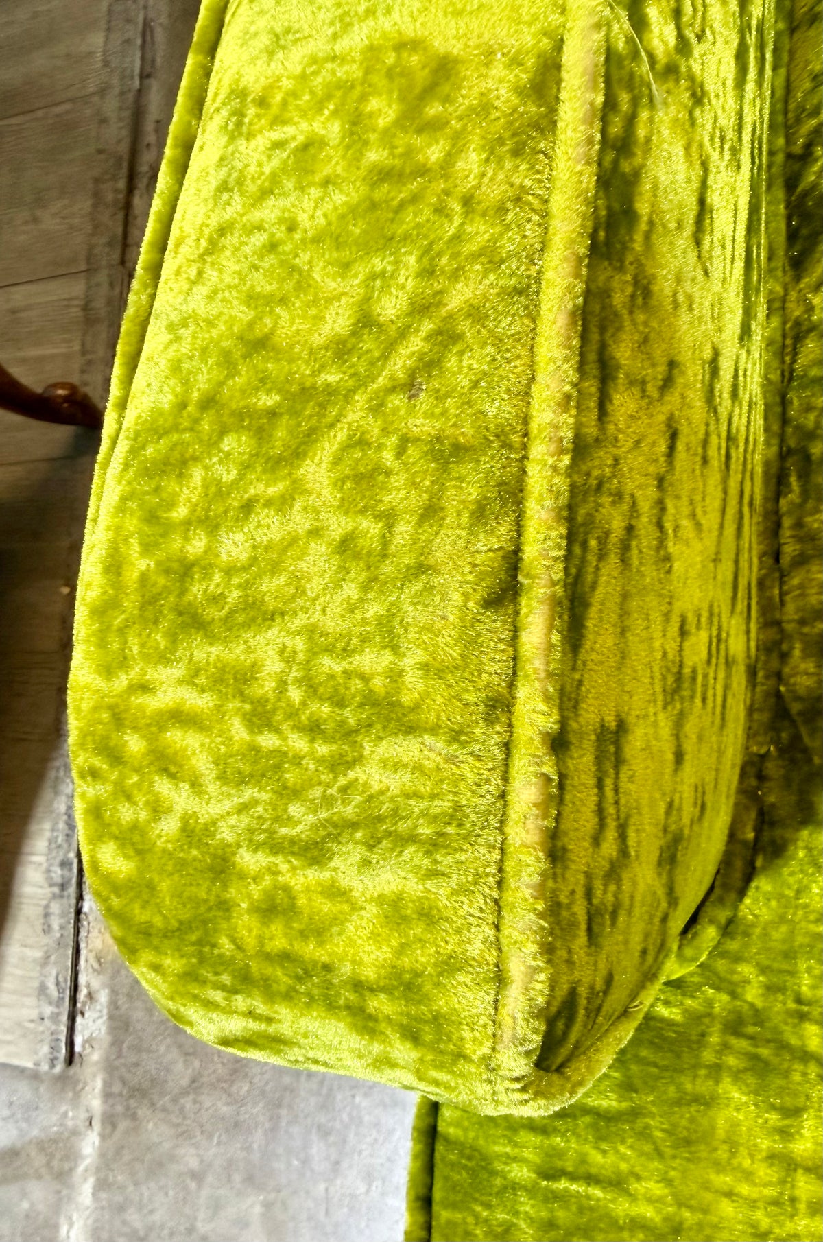 Mid-Century Hollywood Regency Chartreuse  Green Velvet Accent Chair