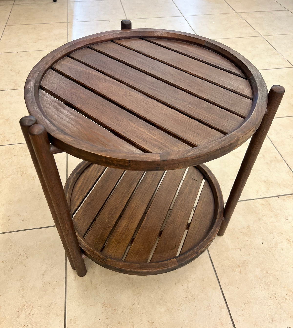 Circular Slatted Wood Accent Stand