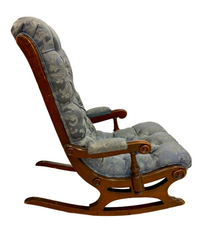 Vintage Victorian-Era Style Carved Wood Platform Rocking Chair in Powder Blue Damask