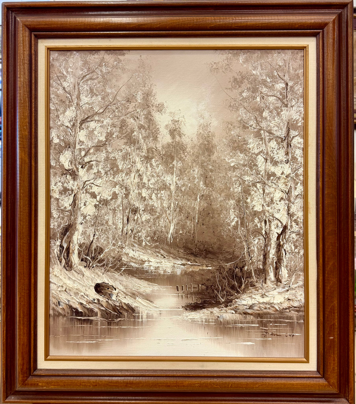 Monochromatic Woodland River Oil Painting by J. Paul