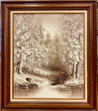 Monochromatic Woodland River Oil Painting by J. Paul