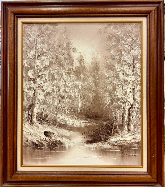Monochromatic Woodland River Oil Painting by J. Paul