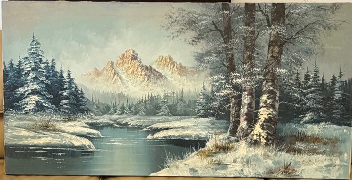 Serene Alpine Winter: Original Textured Oil Painting by P. Aul