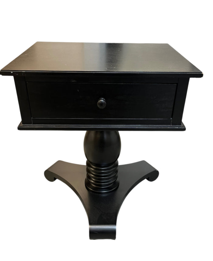Black Wooden Pedestal End Table with Drawer