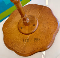 Vintage Mid-Century Mahogany Accent Table with Scalloped Tray Top and Date Stamp (February 1965)