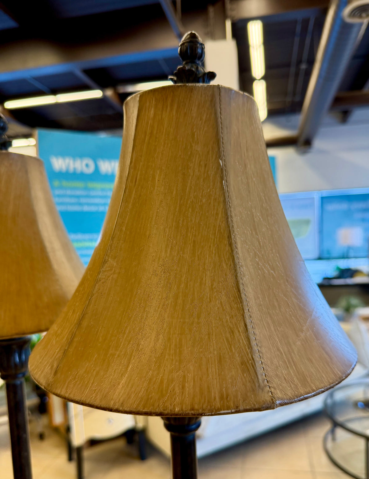 Set of 2 - Elegant Traditional Bronze Spiral Stem Buffet Lamps with Faux Leather Bell Shades