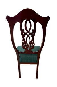 Vintage Chippendale-Style Dining Chair with Teal Upholstery