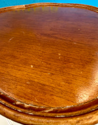 Vintage Mid-Century Mahogany Accent Table with Scalloped Tray Top and Date Stamp (February 1965)