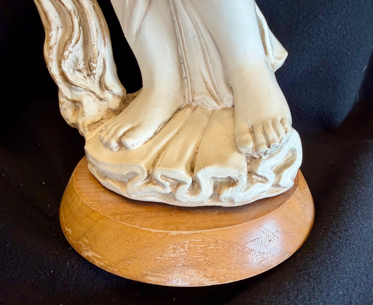 Vintage Grecian Maiden Water Bearer plaster/Resin Statue with Wooden Base