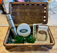 Vintage Land Rover Heritage Woven Picnic Hamper Set with Enamel Emblem and Gear