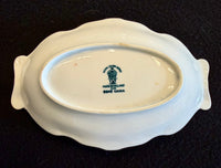 Vintage Royal Crown Derby Blue & White Chinoiserie Covered Sugar Bowl & Matching Scalloped Pickle Dish Set - Made in England
