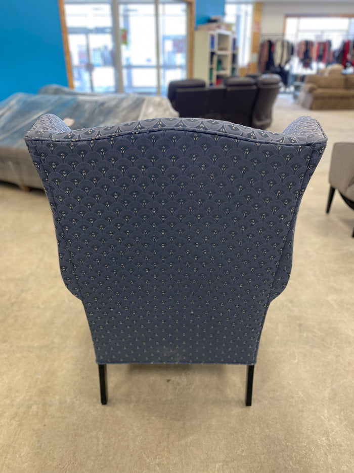 Blue Geometric Queen Anne Style Wingback Armchair