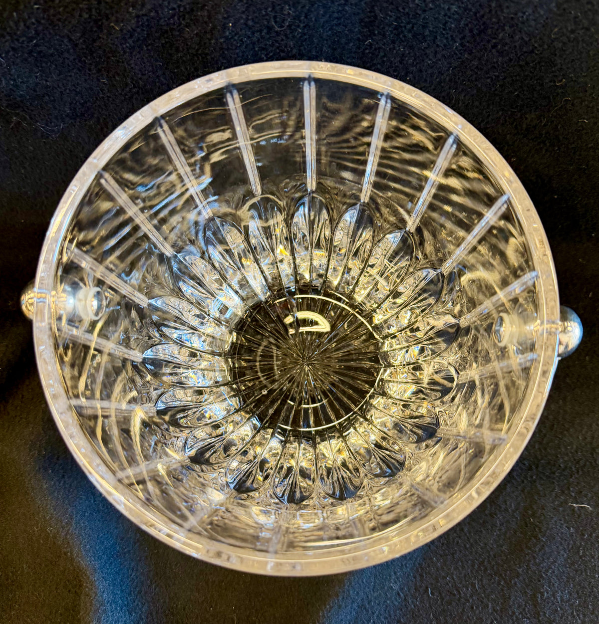 Vintage Heavy Cut Glass Ice Bucket — Radiant Fluted Crystalline Design with Metal Ring Handles