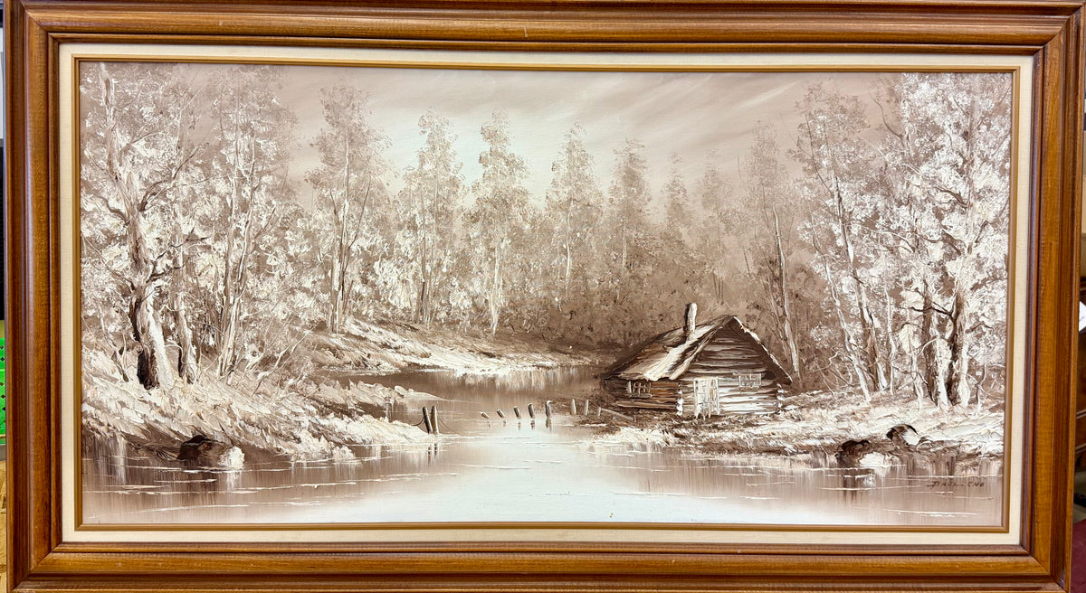 Serene Wilderness Haven: Original Impasto Cabin by Paul Cho
