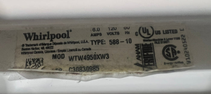 Whirlpool Washer -27” -WTW4950XW