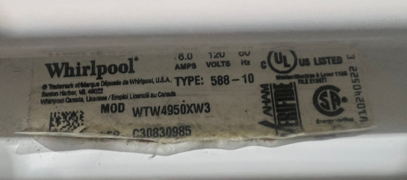 Whirlpool Washer -27” -WTW4950XW