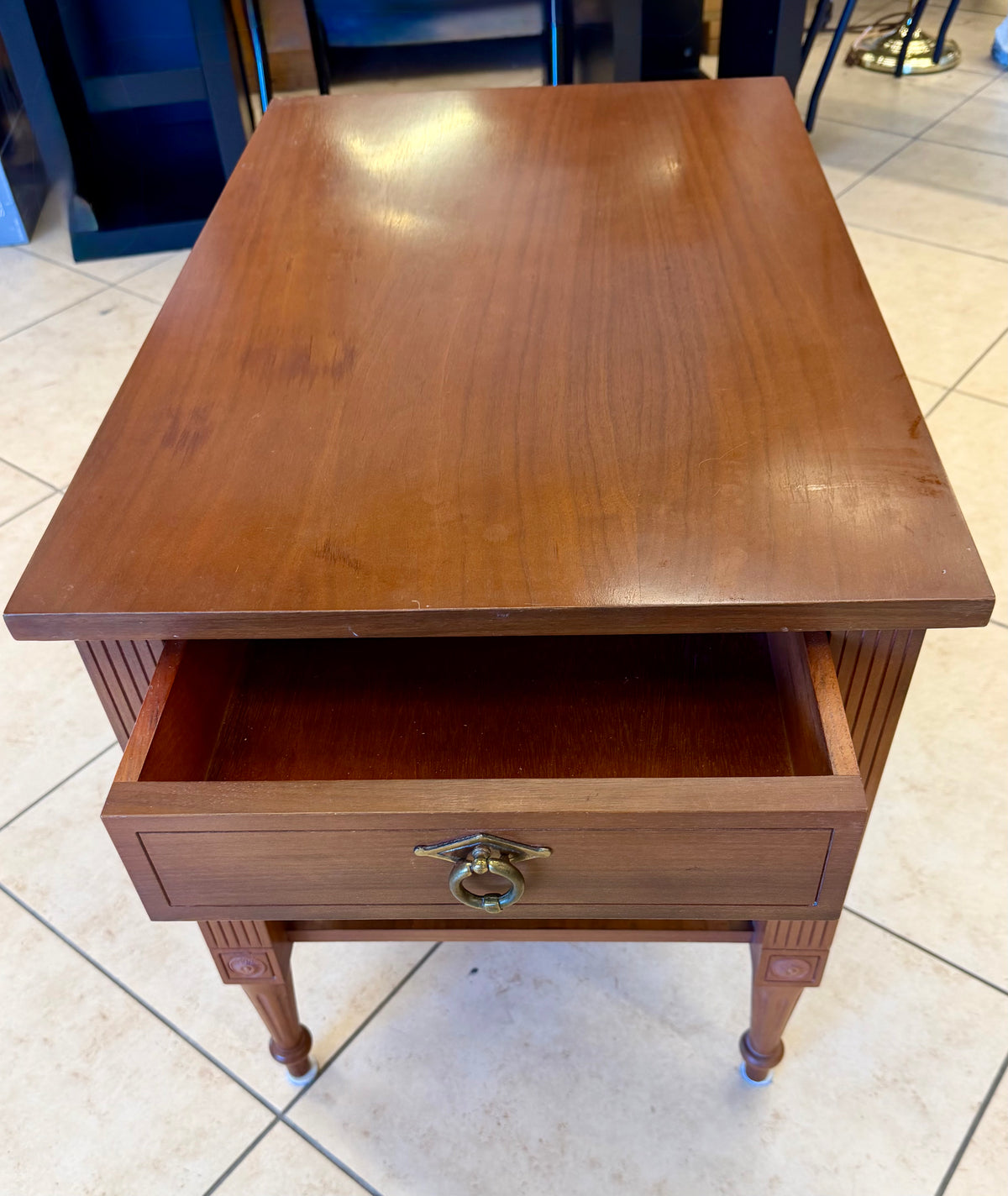 Vintage Neoclassical Style Wood End Table with Greek Key Apron and Lower Shelf
