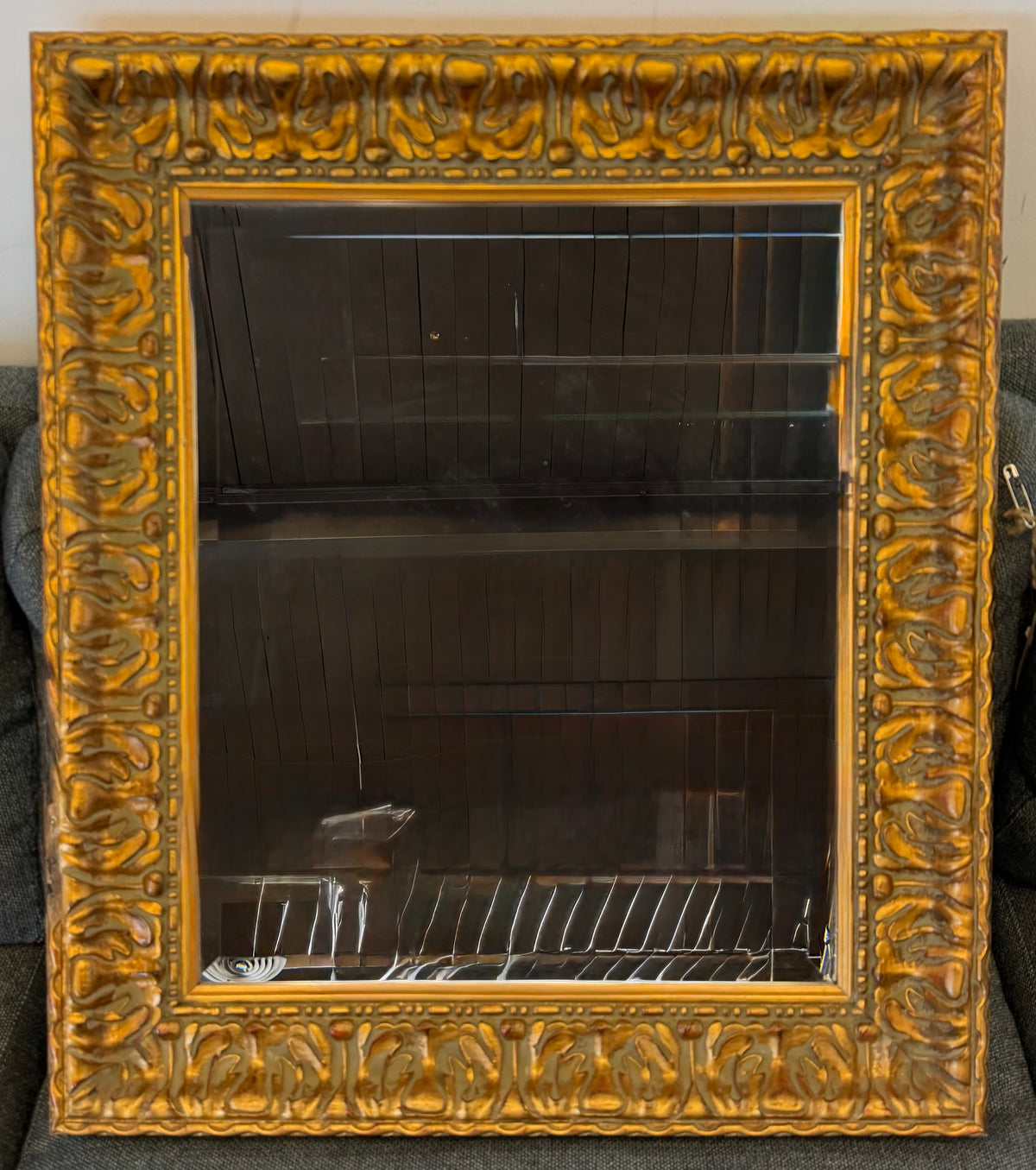Ornate Baroque-Style Gilded Wood Framed Beveled Wall Mirror