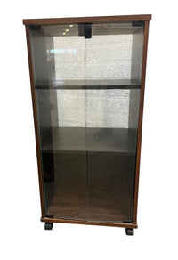 Wood Grain Rolling Cabinet with Glass Doors