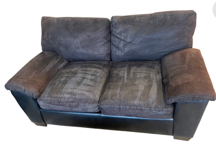 Brown Suede with Leather Base Loveseat