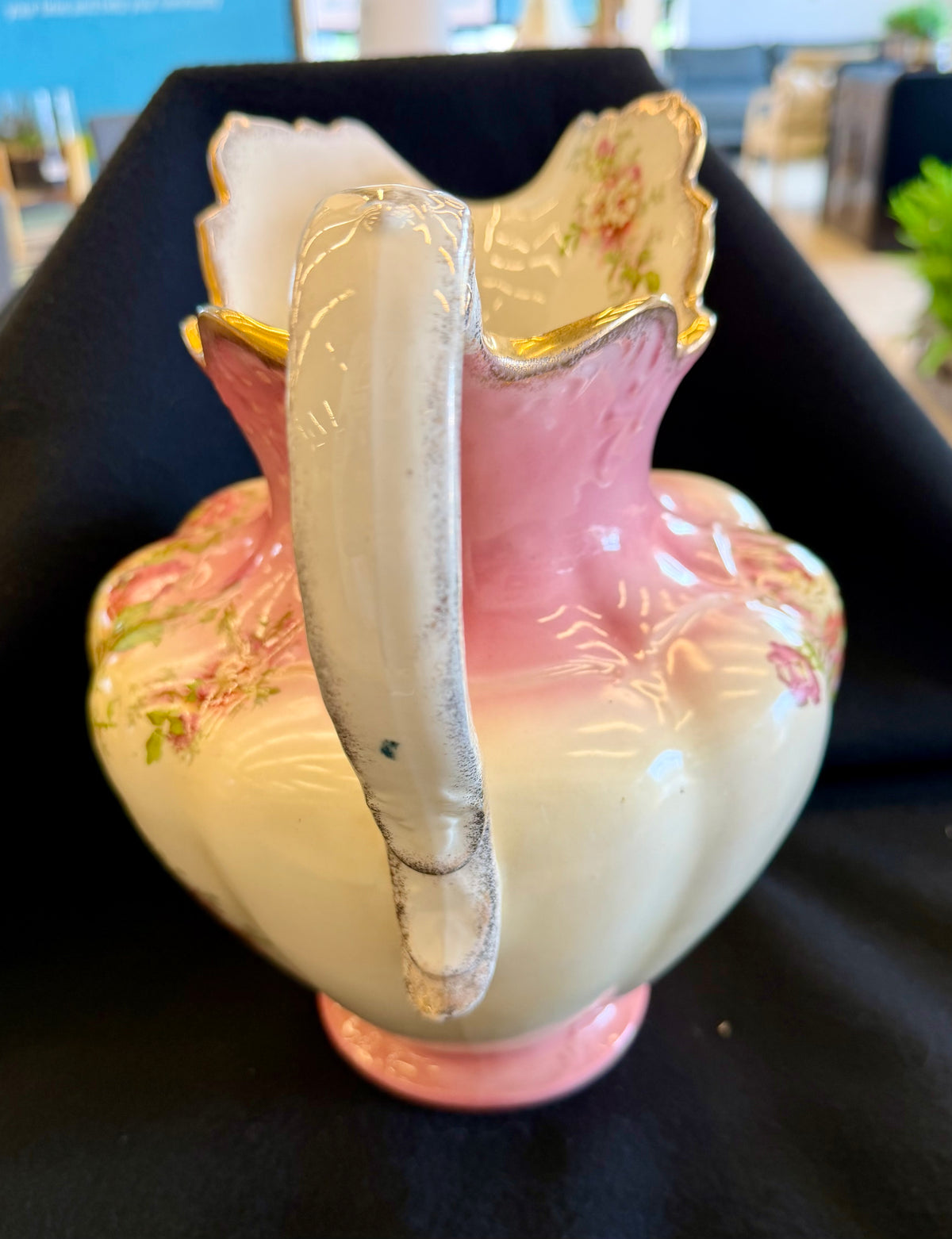 Victorian Porcelain Pitcher with Hand-Painted Roses