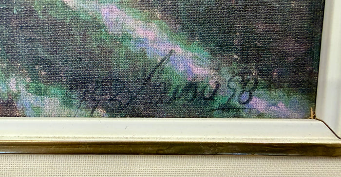 Vintage "Lino" Signed Original Painting (1998) – Old Montreal Winter Scene: Restaurant Le Père Saint-Vincent