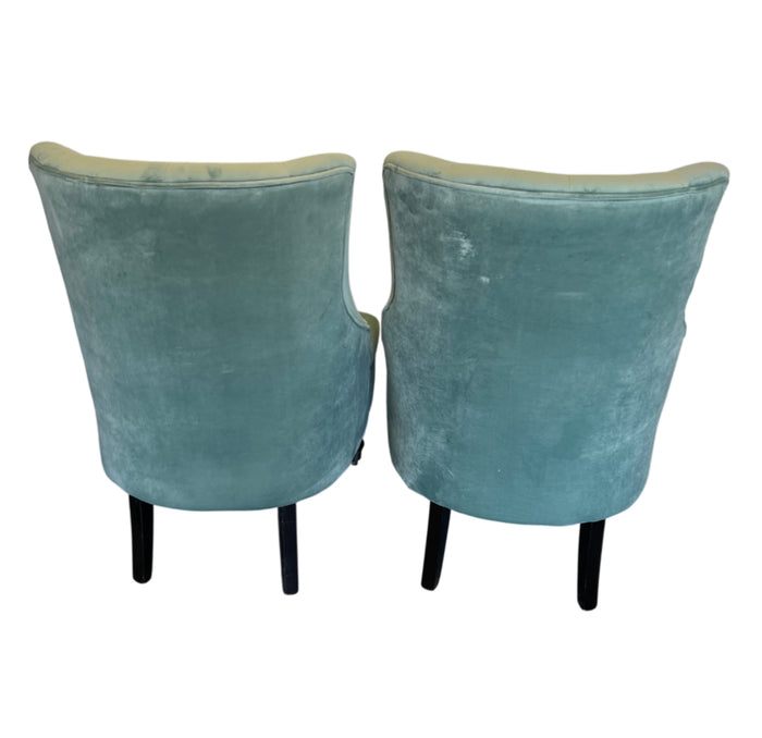 2-Piece Sea Blue Velvet Accent Chairs with Wooden Legs