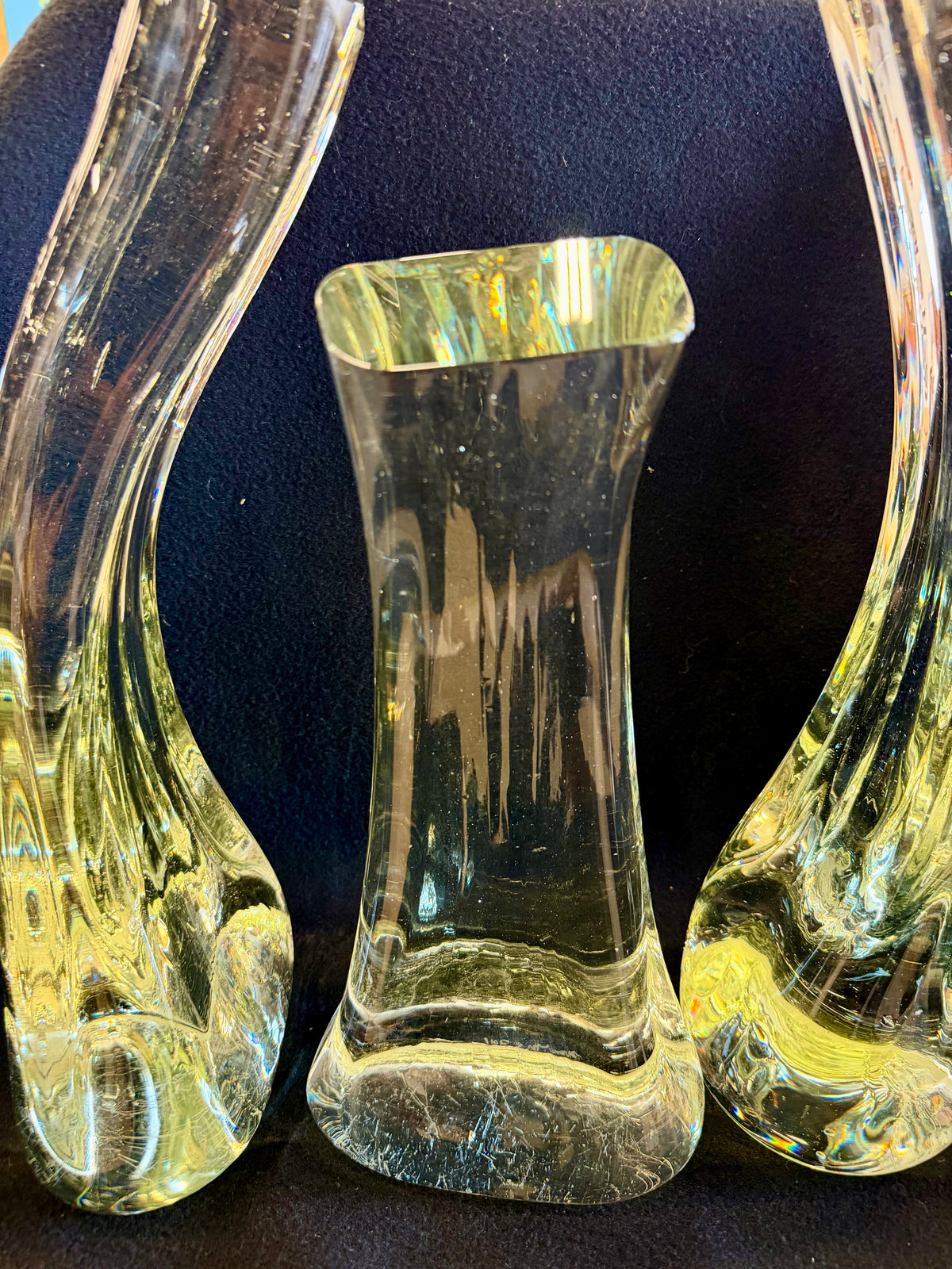 Trio of Hand-Blown Freeform Art Glass Sculptures — Elegant Twisted Form Set