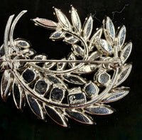 Vintage Signed Sherman Clear Crystal Rhinestone Wreath Brooch & Earrings Set
