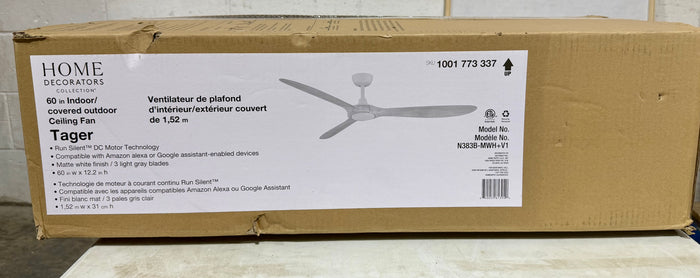 Home Decorators Collection Tager 60 in. Smart Indoor/Outdoor Matte White Ceiling Fan
