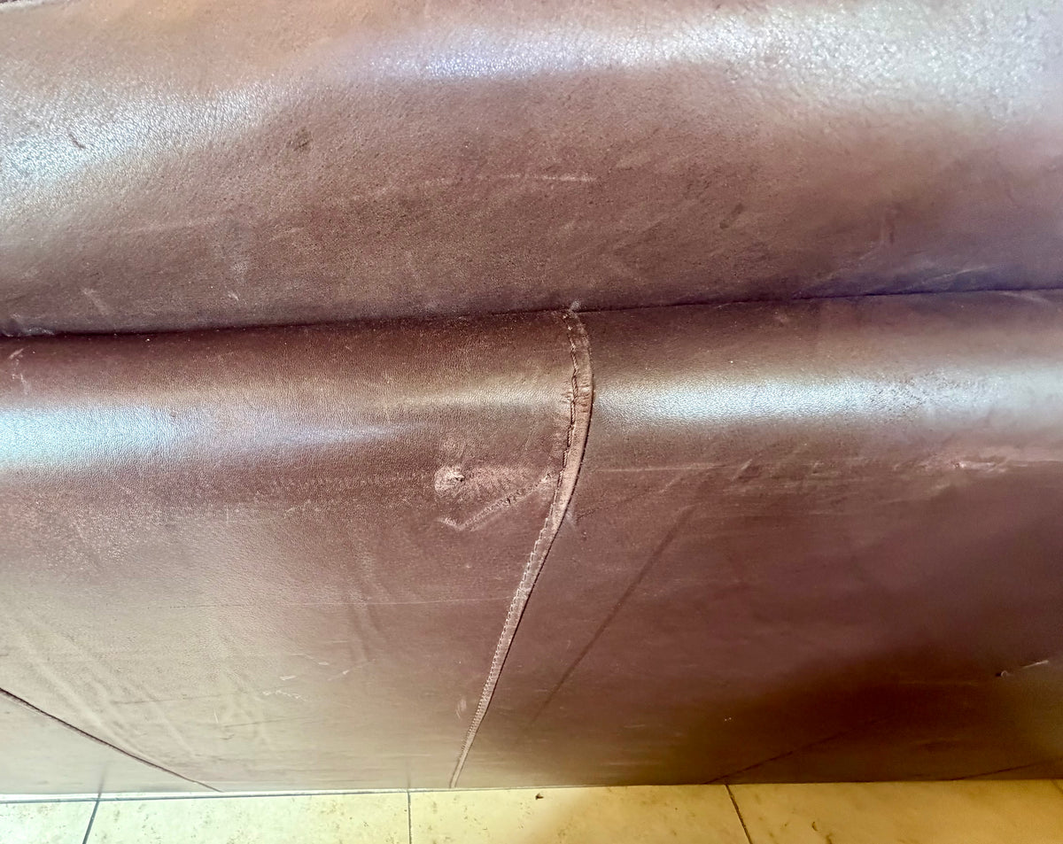 Richly Worn Espresso Leather: Classic Deep-Seated Statement Sofa