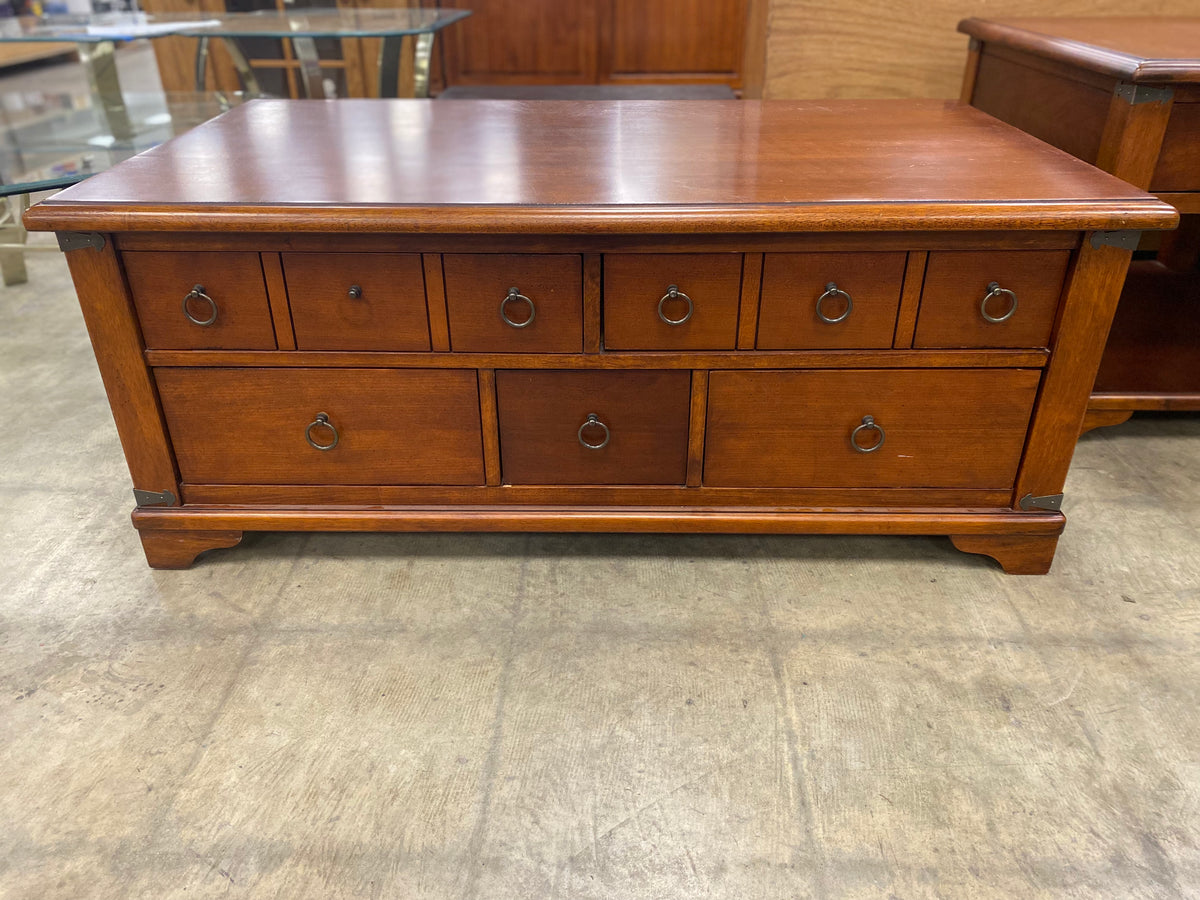 Classic Design Multiple Drawer Coffee Table  with Decorative Metal Accents