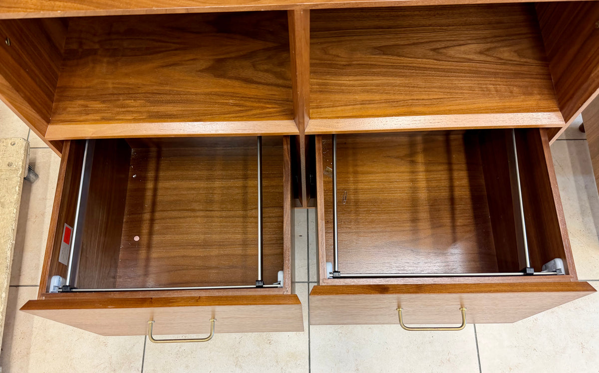 Mid-Century Modern Style Walnut Office Credenza & Lateral File Cabinet with Brass Accent Legs