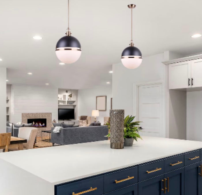 Canarm Nyla 1-Light Matte Black and Gold Pendant with Opal Glass