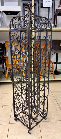 Vintage French Country Wrought Iron Wine Jail Rack – Tall Caged 36-Bottle Bar Cabinet