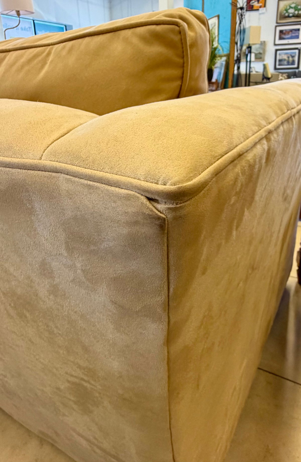 Inviting and Cozy Neutral Faux Swede Living Room Sofa