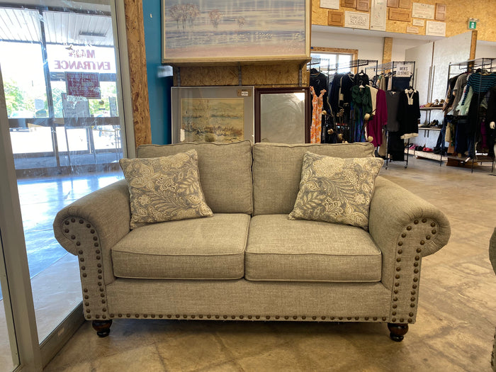Light Gray Sofa with 2 Patterned Throw Pillow Loveseat