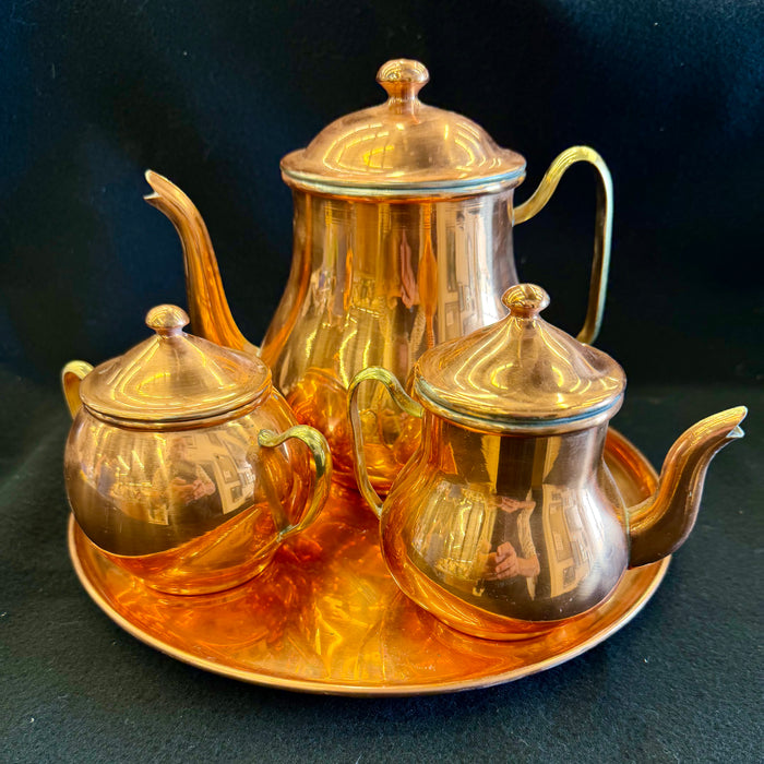 Vintage Taurus Copper & Brass 4-Piece Tea Service Set – Made in Portugal