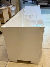 Modern High-Gloss White Low-Profile TV Bench & Media Console Console with Storage Drawers & Shelves