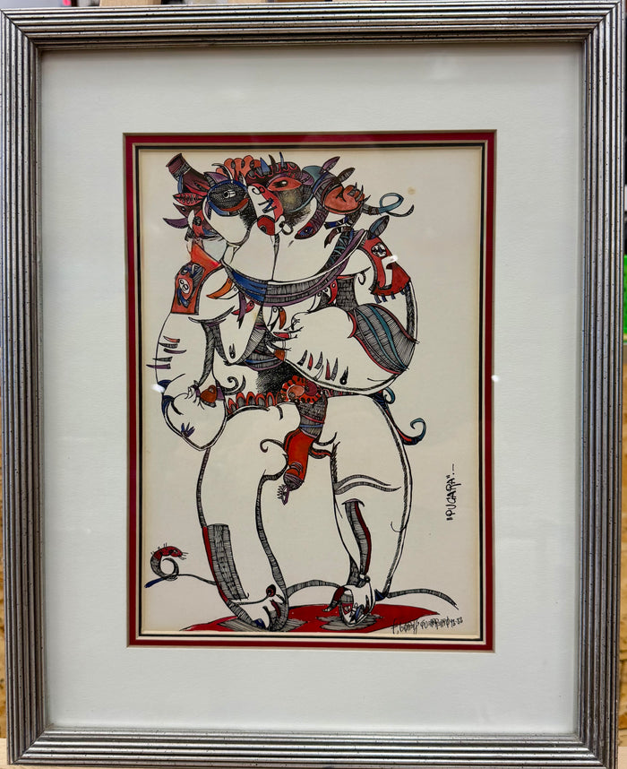 "Pugara" Surrealist Figural Ink & Watercolor Artwork