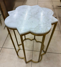 Elegant Quatrefoil Marble and Brass Accent Table