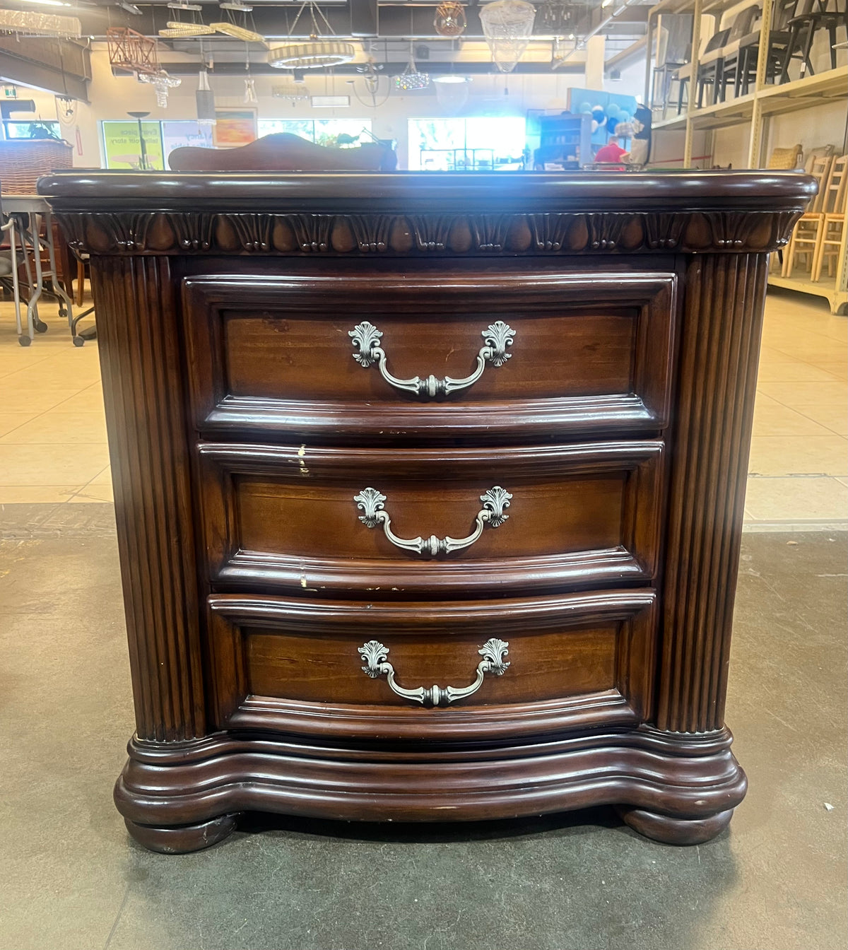 Ornate Traditional Dark Wood Nightstand