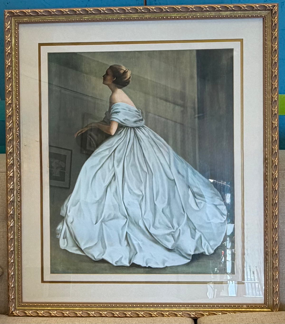 Elegant Framed Print of a Lady in a Gown