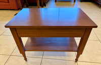Vintage Neoclassical Style Wood End Table with Greek Key Apron and Lower Shelf