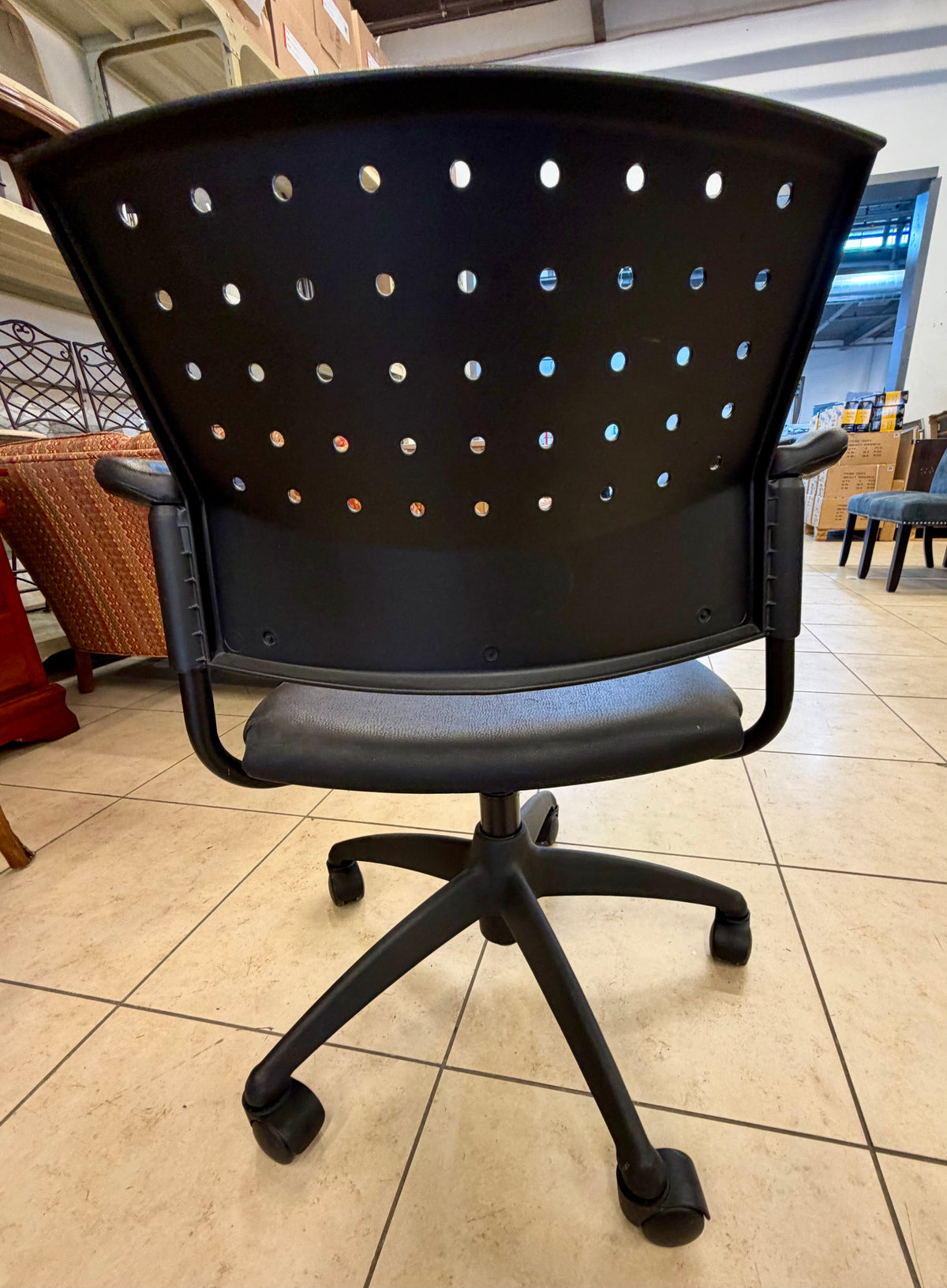Ergonomic Black Perforated Task and Office Desk Chair with Armrests