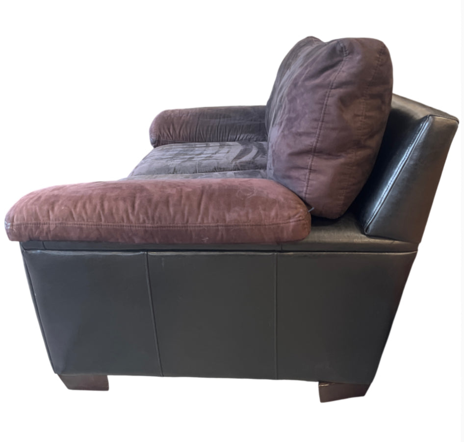 Brown Suede with Leather Base Loveseat