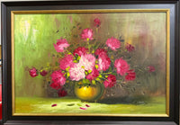 Vibrant Mid-Century Floral Still Life – Original Framed Oil on Canvas by L. Clark